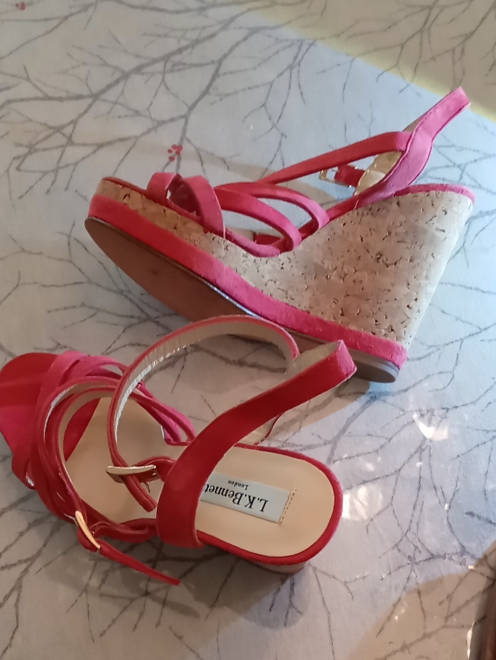 LK Bennett Pink Cork Wedge Sandals